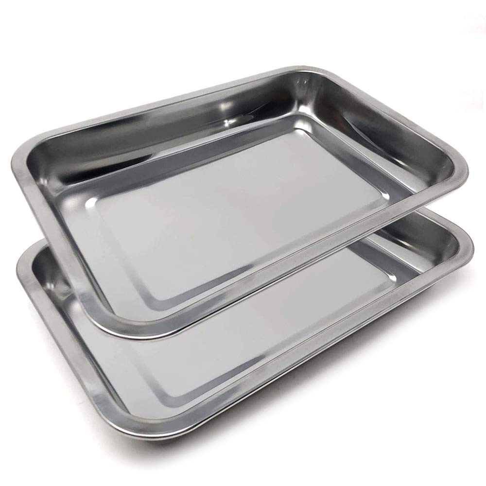 Space Home - Set of 2 Deep Stainless Steel Serving Tray - Serving Dish/Platter - Rectangular Serving Tray - 40 x 30 cm