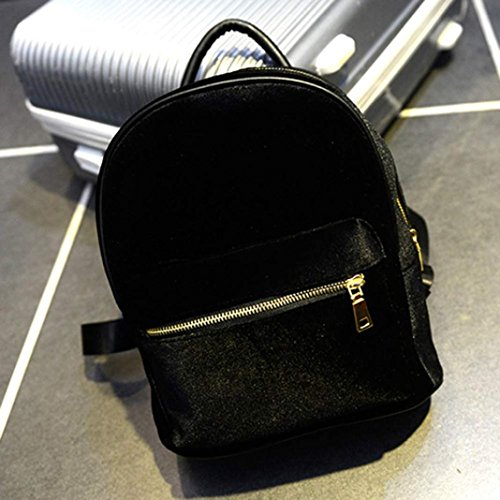 Gillberry Women Gold Velvet Small Rucksack Backpack School Book Shoulder Bag (Black)