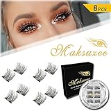 Maksuzee Magnetic Eyelashes Dual Magnets False Eyelashes NO Glue Fake Lashes Extension, Natural Look 8 Pieces /2 pair