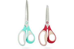 Chevining 7"8"Scissors All Purpose 2 Pack Comfort Grip Craft Scissors for Office, Home, School, Sewing & Art Supplies(Green & Red)