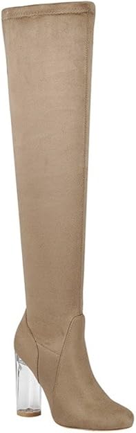 thigh high boots with clear heel