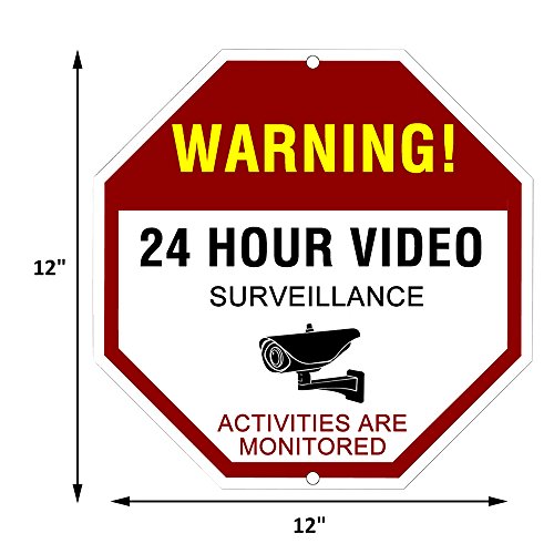 ATBAY Video Surveillance Sign Aluminum Warning 24 Hour Security Surveillance Sign Business Home No Trespassing Security Alert Sign 12''X12'' - Thumbnail 4