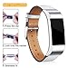 Mornex Replacement Leather Band Compatible with Fitbit Charge 2, Classic Genuine Leather Wristband for Men Women(White-Silver Buckle)