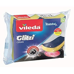 Vileda Ceran Spons voor inductie, voor glaskeramiek, 3D-structuur, krasbestendig, meerkleurig, 19 x 14 x 5,4 cm, 2 stuks