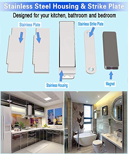 WOOCH Door Magnetic Catch - 60lb High Magnetic Stainless Steel Heavy Duty Catch for Kitchen Bathroom Cupboard Wardrobe Closet Closures Cabinet Door Drawer Latch (3.7 in Silver, 4-Pack) - Thumbnail 2