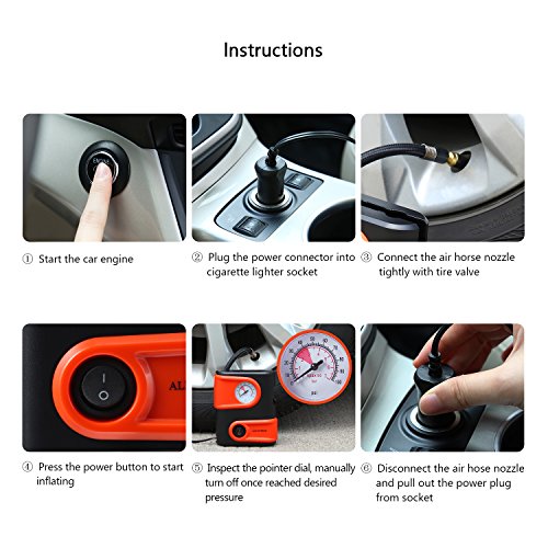 Portable Air Compressor Pump by Alloyseed, Compact Digital Tire Inflator, Mini 12V 100 PSI Tire Pump for Car, Bicycle, RV and Other Inflatables