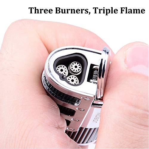 BS Cigar Cutter and Lighter Set, Cigar Punch Lighter Triple Jet Flame Butane Cigarette Torch Lighter (Black)