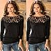 Laimeng, Women Casual Long Sleeve Loose Lace T-Shirt Blouse (XL, Black)