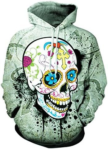 HighFS Unisex Pullover 3d Painted skeleton Printed Hooded Sweatshirts Hoody Asian XL