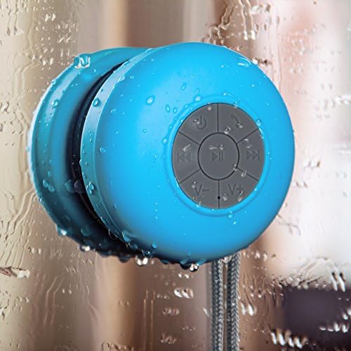 Wireless Shower Bluetooth Speaker With Suction Cup | Crystal Clear Sound, Built-In Mic & Rechargeable Battery | Portable & Waterproof Silicone Speakerphone & Hanging Cord (Blue)