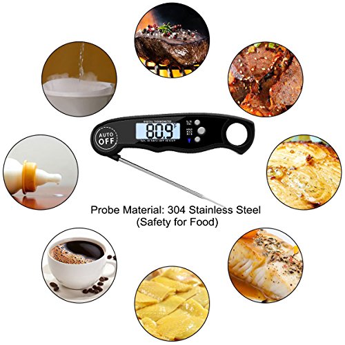 Digital Meat Thermometer, Waterproof Fast Instant Read Thermometer with Calibration and Backlight functions, Cooking Thermometer for Food, Candy, Milk, Tea, BBQ Grill Smoker (Upgraded)