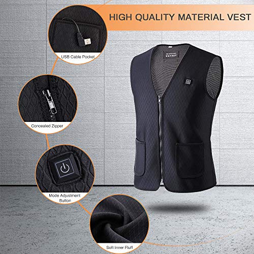 WELTEAYO Gilet Chauffant Electrique Femmes et Hommes, Chauds Gilet Chauffé Veste V-Neck Température Réglable USB Rechargeable, Hiver Chauffés Vêtements pour Ski, Randonnée, Pêche etc. (XL)