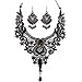 MEiySH Black Lace Gothic Lolita Pendant Choker Necklace Earrings Set (Black Set 004)