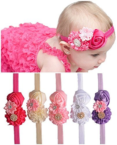 Qandsweet Baby Girl Headbands with Zircon Crystal Hair Flower for Baby Shower