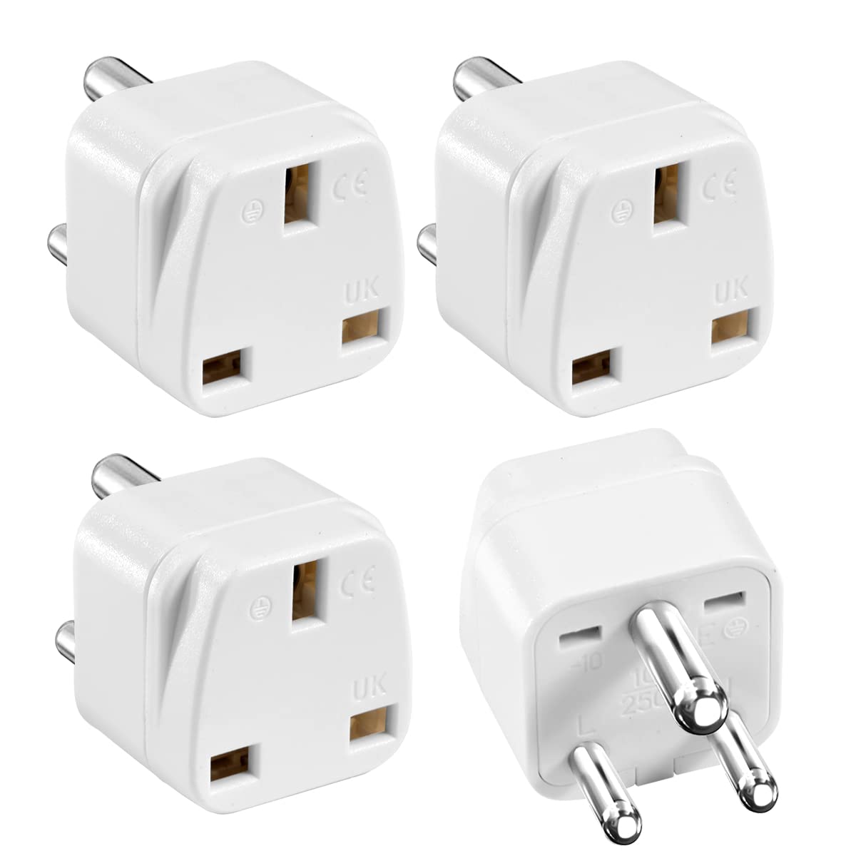 LUKELI 4 Pack UK to India Plug Adapter India Travel Adapter (White 4 Pack)