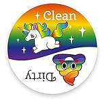 Dishwasher Emoji Magnet Clean Dirty 3 inch White Round Magnet - Cute Unicorn & Funny Rainbow Poop Face Emojis - Kitchen Magnet for Home Decor, Gift for Men & Women, or Party Favors, Made in USA
