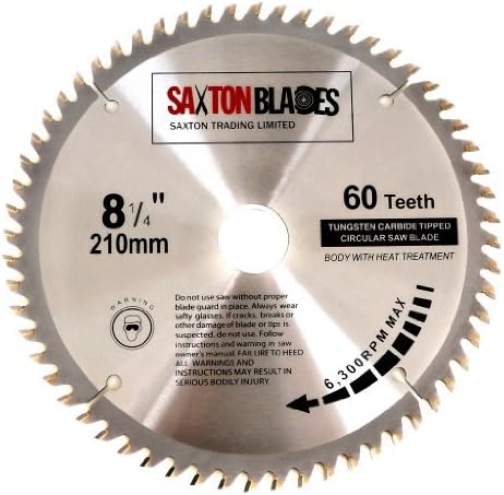 Saxton TCT Circular Wood Saw Blade 210mm x 30mm x 60T for Festool Bosch Makita Dewalt fits 216mm saws, siliver