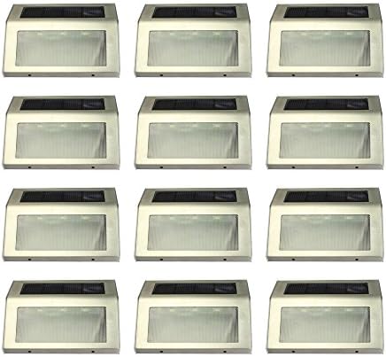 12 Pack 3 LED Solar Powered Wireless Stainless Steel Staircase Step White Light Stairways Path Landscape Garden Floor Wall Patio Lamp Modern Fixture TARGOPOP