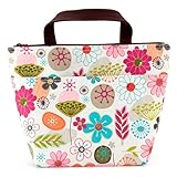 Lunch Bag Flower Lunch Box Insulated Lunch Bag with 2 Handles Lunch Bag for Women with Outside Pocket Flower Pattern
