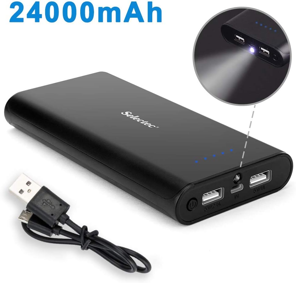 Power Bank 24000mAh Portable Phone Charger with 2 USB Ports High Speed External Battery Power Charger with PowerIQ Technology for iPhone 11/XS, iPad, Samsung S8 Plus, Huawei, Nexus, LG, HTC(Black)