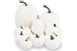 LOMIMOS 12pcs Halloween White Decorative Pumpkins,Assorted Size Artificial Pumpkins for DIY Fall Harvest Thanksgiving Home Decorating Embellishing and Displaying