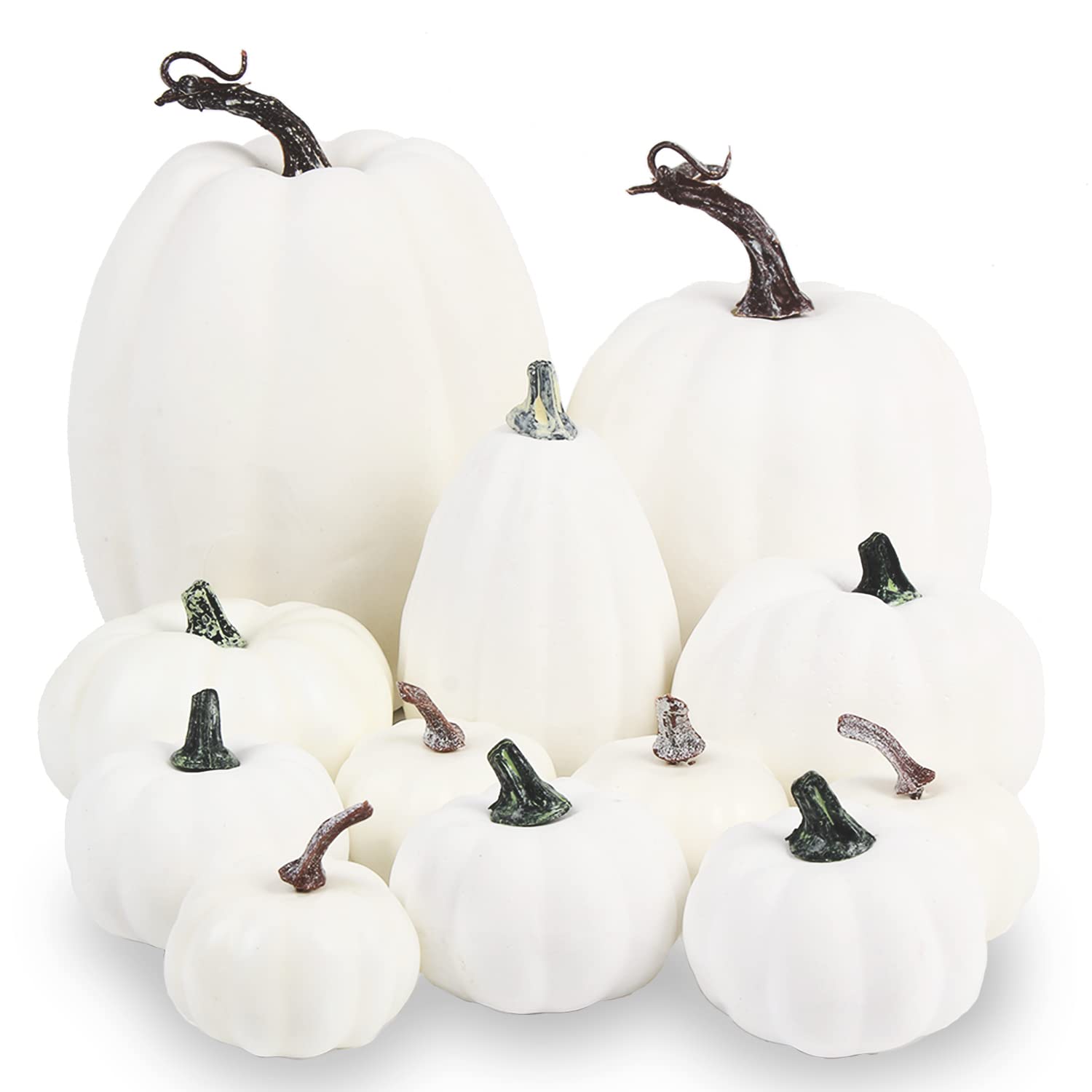 Photo 1 of LOMIMOS 12pcs Halloween White Decorative Pumpkins,Assorted Size Artificial Pumpkins for DIY Fall Harvest Thanksgiving Home Decorating Embellishing and Displaying