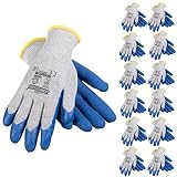 JORESTECH Safety Work Gloves Grey Knitted Cotton with Blue Latex Crinkle Coating Pack of 12 GD-07 (Size 10-XL)