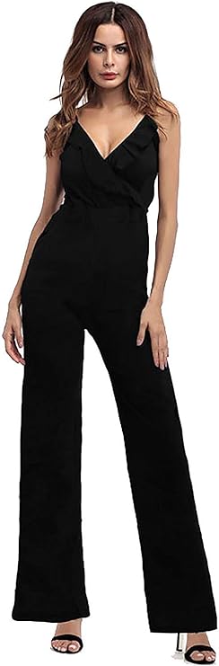 Damen Jumpsuit Sommer - V-Ausschnitt Ärmellos Weite Beine