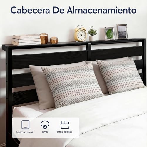 OSLIFE Base Cama Matrimonial Metal,18 Pulgadas/45 cm de Altura,Cabecero con Almacenamiento,Espacio de Almacenamiento Debajo de la Cama, cabecera，Hierro Metálico Camas，con Gran Capacidad de Carga