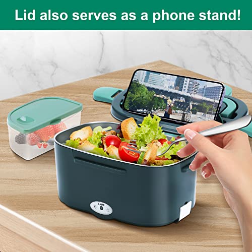 Gentre Portable Electric Lunch Box for Car Truck and Office 4 in 1 12 V/24 V/220 V ~ 240 V 1.5 L 60 W Stainless Steel Lunch Box, Compartments, Fork Spoon and Carry Bag