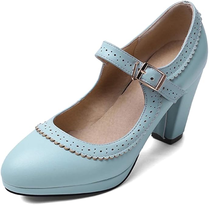 Women Round Toe High Heels Platform Mary Jane Shoes Ladies Wedding