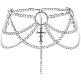 Cross Waist Chain Belt - Punk Gothic Crossover Body Belly Chains Tassel for Women Girl (Silver) (cross3) (Cross 2)