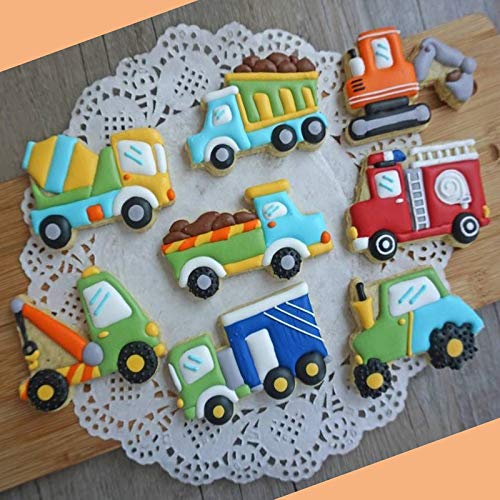 Laliva 8PCS Vehicle Machinery Truck Shop Cookies Fondant Molds Mixer Crane Car Fire engine Biscuits Cutters Moulds Cake Decoration