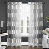 Exclusive Home Navaro Striped Sheer Grommet Top Curtain Panel Pair, Winter White, 54x84
