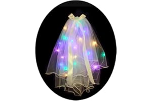 Foyte Light Up Wedding Bridal Veil 2 Tiers Bride Pearl Veils LED Bachelorette Bridal Hair Bow Short Tulle Hair Accessories