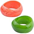 2Pcs Chunky Acrylic Transparent Candy Color Geometric Round Square Cuff Bangle Bracelet Set for Women Resin Acetate Tortoiseshell Wristband Bracelet Statement Jewelry Birthday Gif