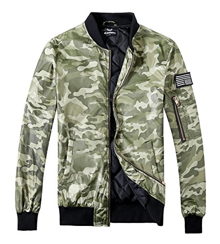 MADHERO Men s Padded Flight Jacket Lightweight Quilted Coat with Patches Color Camo Green Size XL