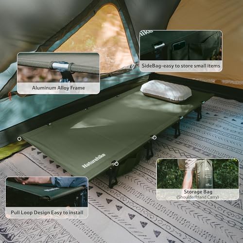 Naturehike Ultralight Folding Camping Cot, Aluminum Lightweight Portable Compact Bed for Camping, Hike, Backpack