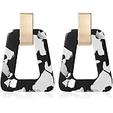 Acrylic Geometric Statement Earrings - Mottled Resin Lightweight Dangle Earrings for Party or Vacation