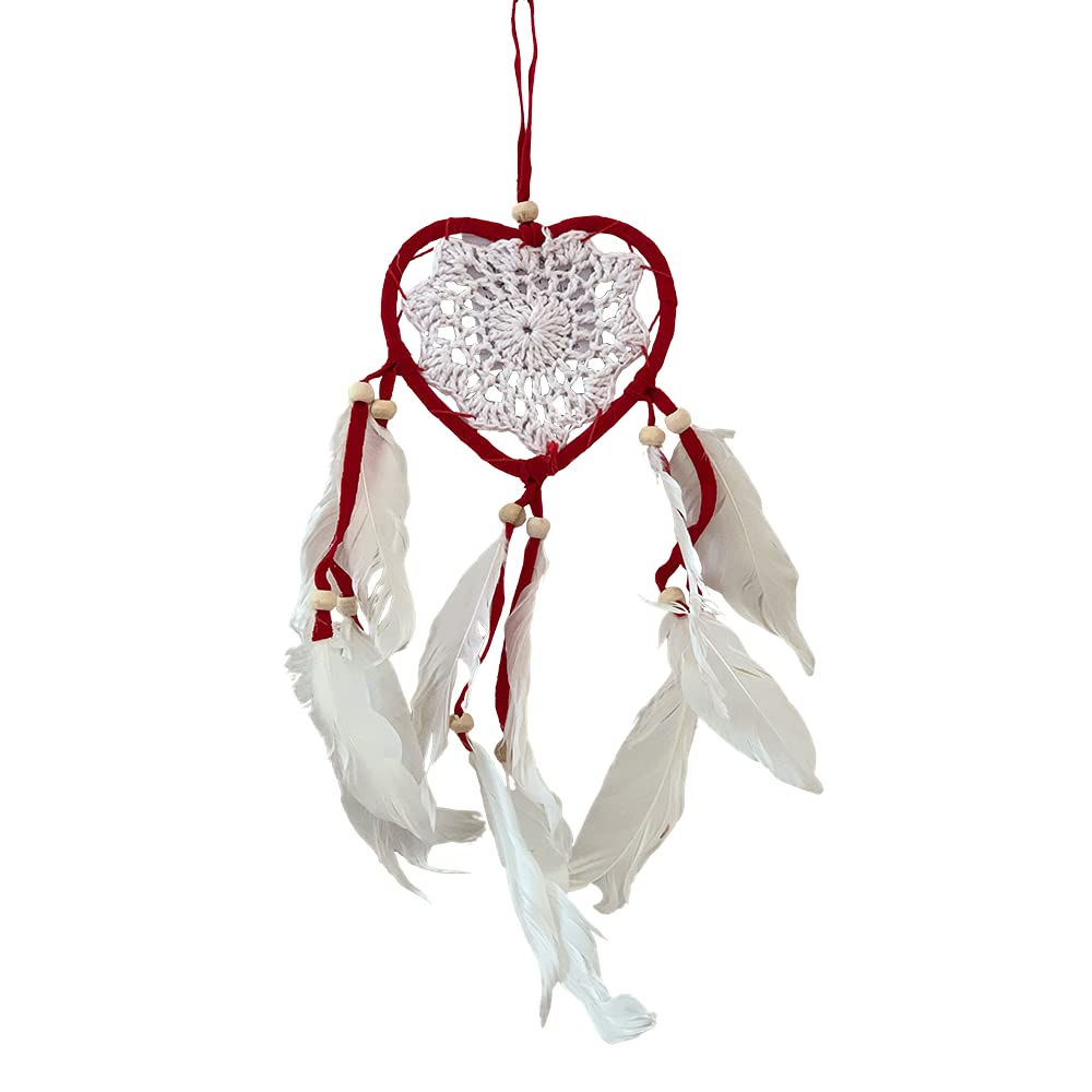 Vie Naturals Heart Shaped Dream Catcher, 9cm, Red