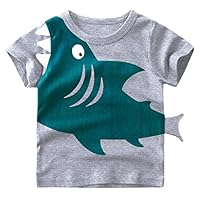 EULLA Little Boys Short Sleeve Shark Tee Cotton Toddler Kids Casual T-Shirt For Age 2-8 Years