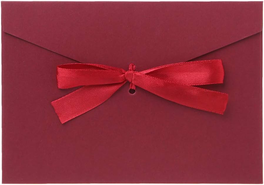Kuvuiuee 10 pcs Blank Bow Paper Envelopes for Letter Greeting Cards Wedding Invitations Postcard 17,5 x 12,5 cm Burgundy