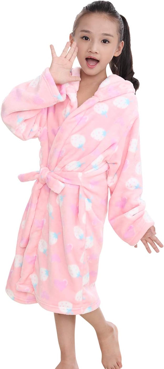 Little Big Kids Girls Flannel Hooded Bath Robe Pajama