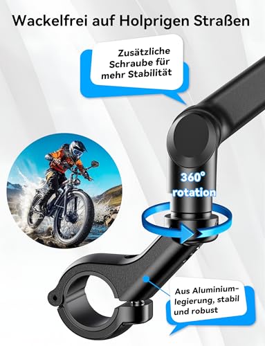 Bicycle Mirror for E-Bike Left, 360° Foldable & Rotatable Bicycle Rear View Mirror with Large Mirror Surface, Bicycle Mirror Left for Ebikes, Mirror for Bicycle, Impact-Resistant Real Glass, Bicycle