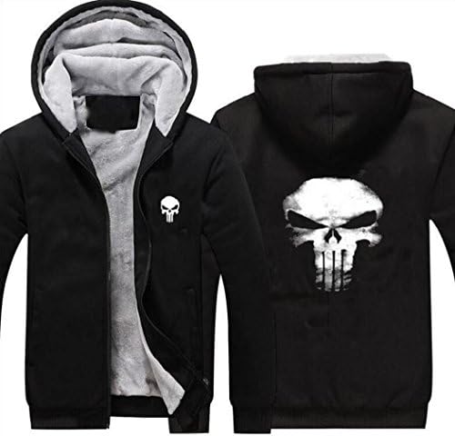 Huazhe Punisher Thicken Jacket Hoodie Top Hooded Coat Black Cosplay Costume (L, Black)