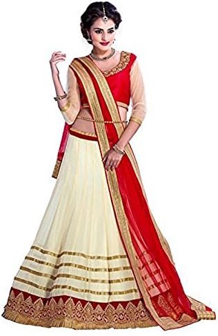 Radheshyam Enterprise Women's Georgette Lehenga Choli, Free Size, Off-White