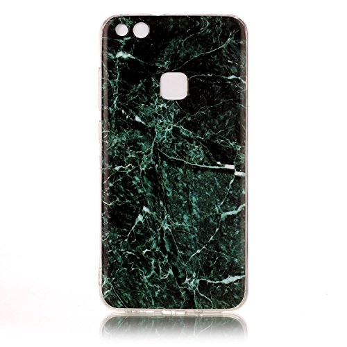 Huawei P10 Lite Case, Glossy Marble Pattern Slim Hard Soft Silicone Back  Case Cover Fit for Huawei P10 Lite (Blackish green)