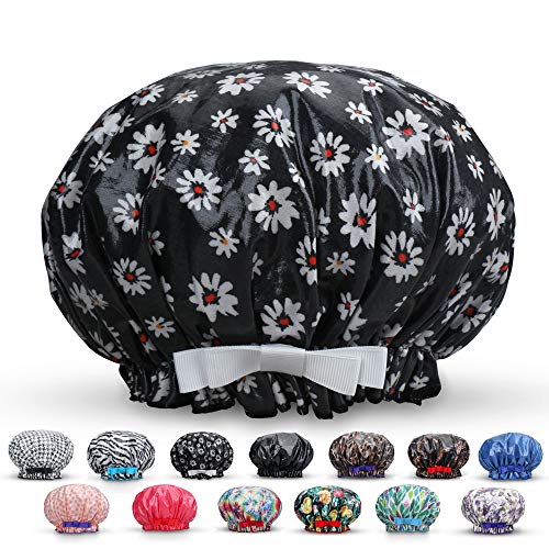 Waterproof Reusable Women Shower Caps 100% Cotton Print Bath Caps Hat Long Hair Perfect for Women - Thumbnail 7