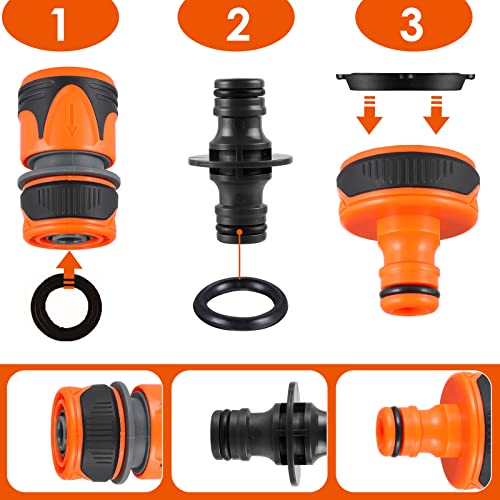 Garden Hose Connector Kit, Pack of 12 Hose Connectors, Hose Connection Including 1/2 Inch to 3/4 Inch Adapter, Tap Connection G1, Quick Coupling 1/2 Inch, Double Plug, Y Splitter and Water Nozzle