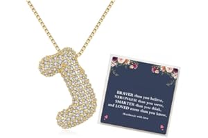 LIU JUN Bubble Letter Necklace Gold For Women, Cubic Zirconia Balloon Initial Alphabet Pendant 18k Gold Plated Dainty Statement Teen Girls Gift Jewelry